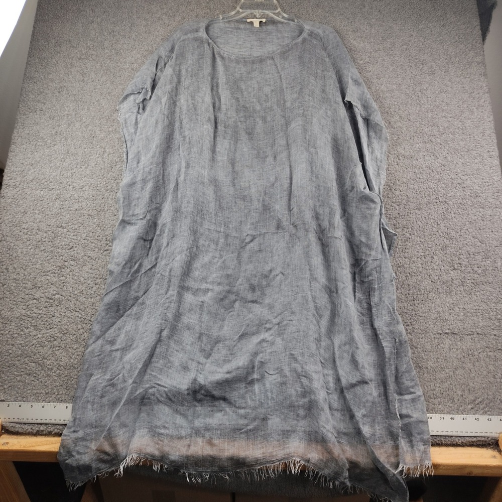 Eileen Fisher Linen Dress Cover Up Sz OS Kaftan Blue Grey Peasant EUC
